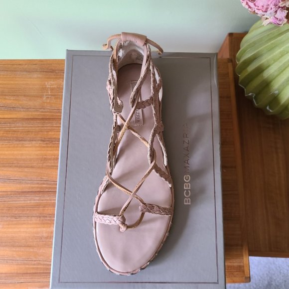 BCBG MA-MAYE Nude Lace-Up Leather Sandal - Picture 8 of 10